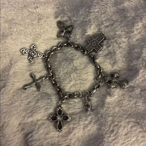 Brighton "Devotion” Silver Multi Cross Charm Bracelet!